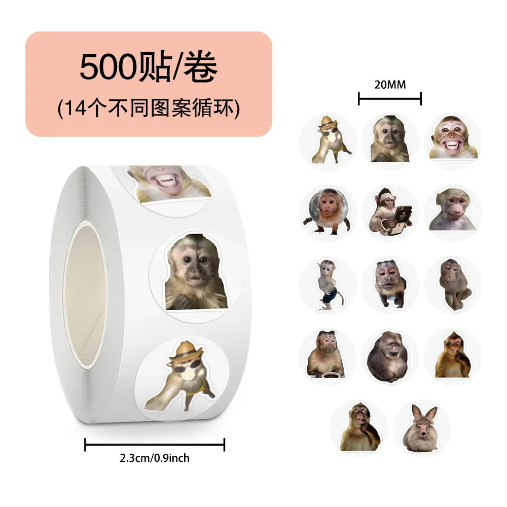 

500pcs/Roll Cute Monkey Meme Graffiti Sticker DIY Decoration Waterproof Mobile Phone Case Notebook Water Cup Toy Gift Sticker