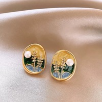 Monet Garden Imitates Baroque Pearl Oil Painting Style Stud Earrings For Women's High-end Jewelry Retro Accessories For Summer