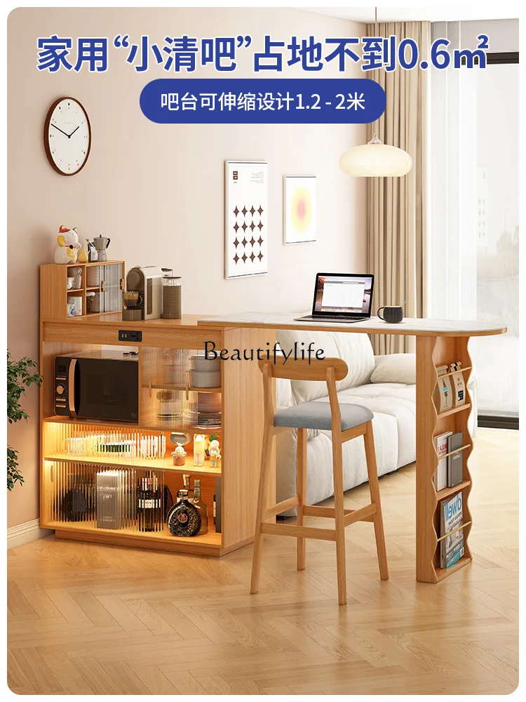 Sideboard Cabinet Integrated Solid Wood Foldable Dining Table Contraction Narrow Kitchen Island Household