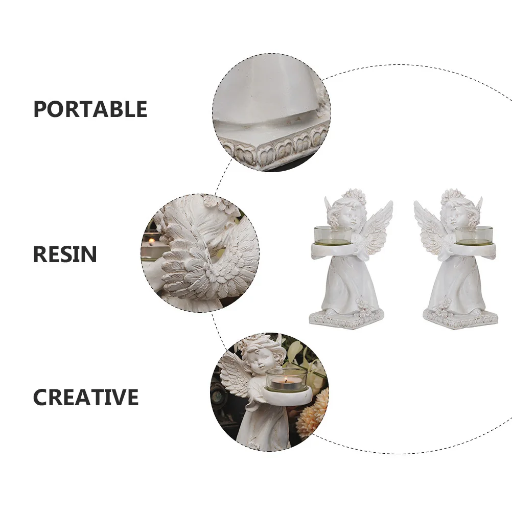 2Pcs Holders Retro Vintage Angel Statue Creative Candlestick for Home Decor Wedding Birthday Celebration