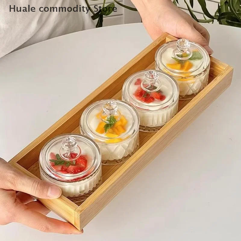 1 bicchieri da dessert per gelato in vetro eleganti con coperchi: perfetti per budini, yogurt e gelato, ideali per uso domestico e commerciale