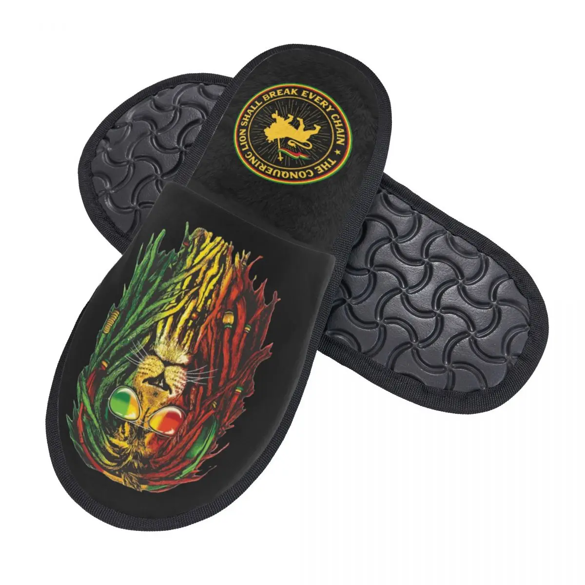 Jamaika Löwe von Judah Rastafari Rasta Winter Baumwolle Plüsch Hausschuhe Indoor Rastaman Jamaika Soft Memory Foam Hausschuhe Anti-Rutsch