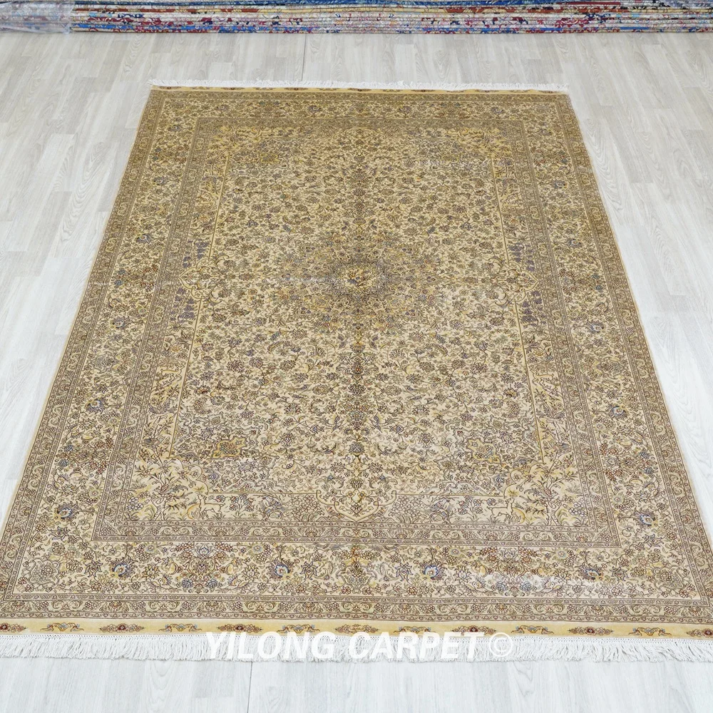 6'x9' Hand Knotted Persian Carpets Yellow Antique Turkish Silk Rug (YL0971A)