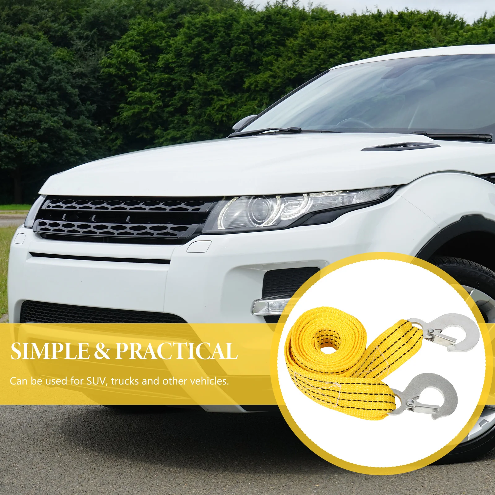 2 طن نايلون مقطورة سيارة الأصفر الفلورسنت الثقيلة حبل للسحب للاسترداد في الهواء الطلق النسر هوك ونش حبل مع السنانير #4