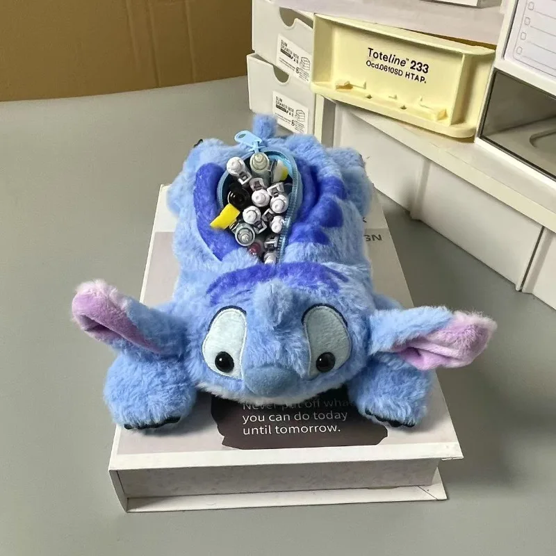 

Hot Kawaii Stitch Plush Pencil Bags Disney Cute Portable Large-capacity Storage Bag Student Creative Cartoon Pencil Case Gift