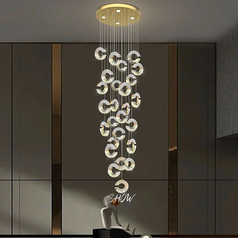 ثريا كريستالية لتزيين المنزل الحديث، مصباح قلادة للدرج، أضواء قلادة لغرفة المعيشة، إضاءة داخلية