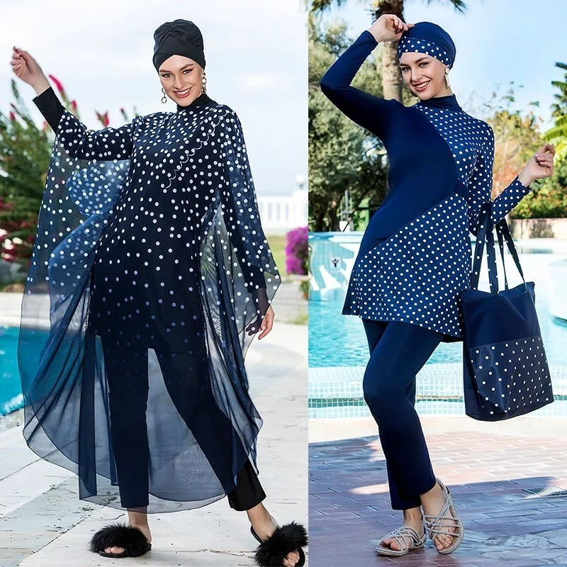 ropa mujer musulmana hijab femme musulman abaya mujer musulmana Conjunto de ropa musulmana de 4 piezas para mujer, traje de baño musulmán, burkini