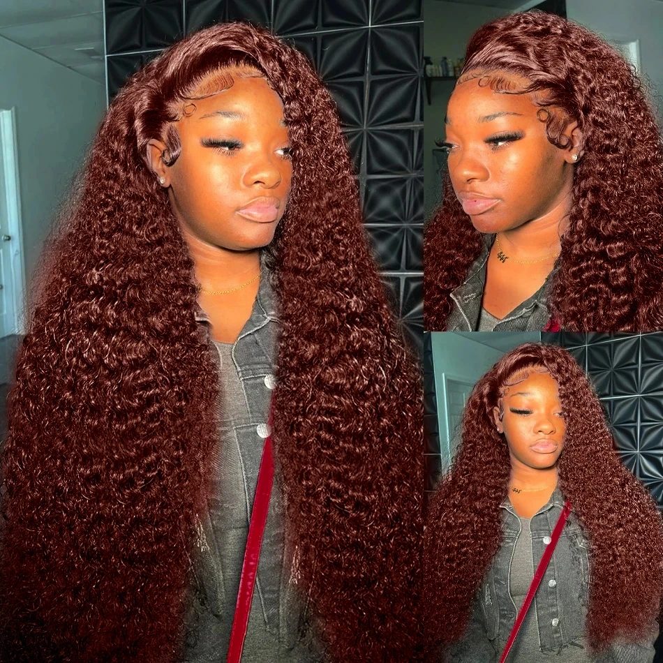 13x6 Reddish Brown Deep Wave Lace Frontal Human Hair Wig Colored Loose Curly Wave 13x4 HD Lace Front Human Wig 250% For Women