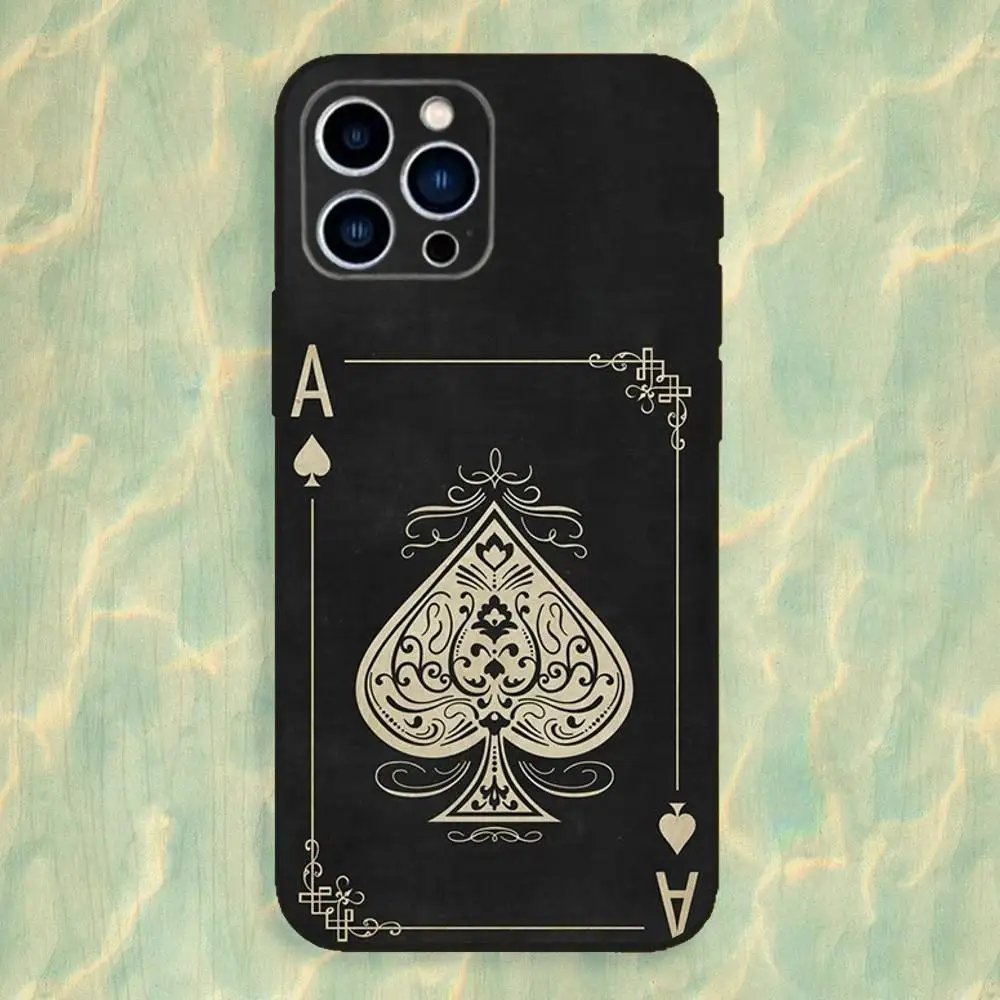 Ace Art OF Spades Poker Handyhülle für iPhone 16,15,14,13,12,11 Plus, Pro Max, XS, X, XR, SE, Mini, 8,7, weiche Silikonhülle in Schwarz