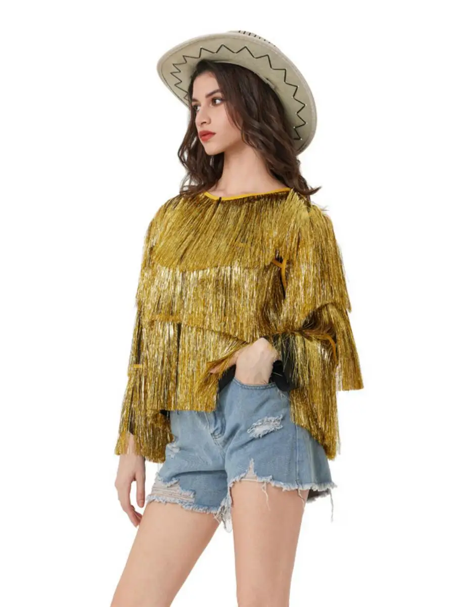 Silver Tead Tassel Long Sve Jaet Spring Summer loween Open Cardigan Women's Sle Loose Fit Adult Fem Costume
