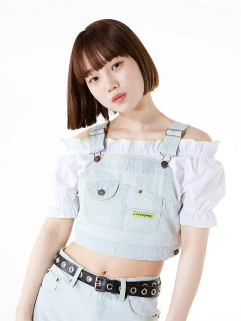 

Faionable White And ey Denim Overalls And Skirt Set for Women Summer Trendy Look Miss Muddled Sli Girl Sle