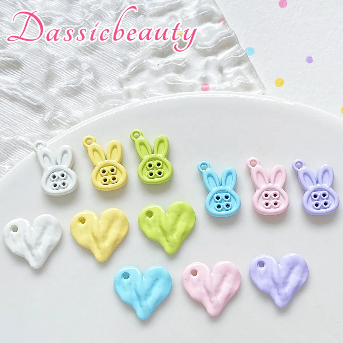 

10pcs Handmade Macaron Color Pendant Charms Rabbit Ear Love Heart Necklace Earrings Pendants Diy Jewelry Making Accessories