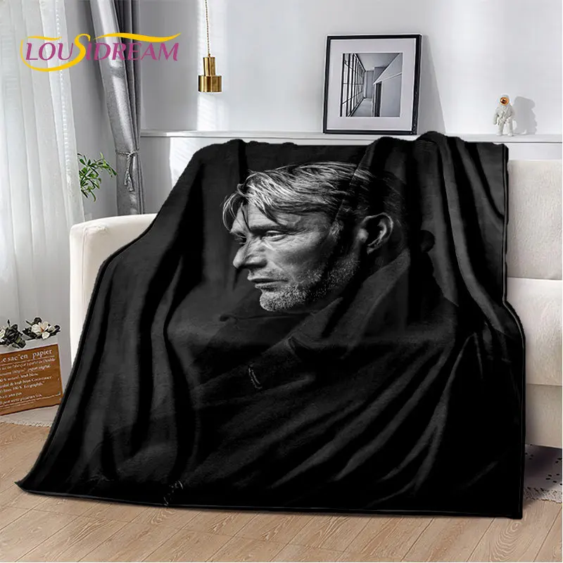 3D Mads Mikkelsen Actor Star Soft Plush Blanket,Flannel Blanket Throw Blanket for Living Room Bedroom Bed Sofa Picnic Cover Kids