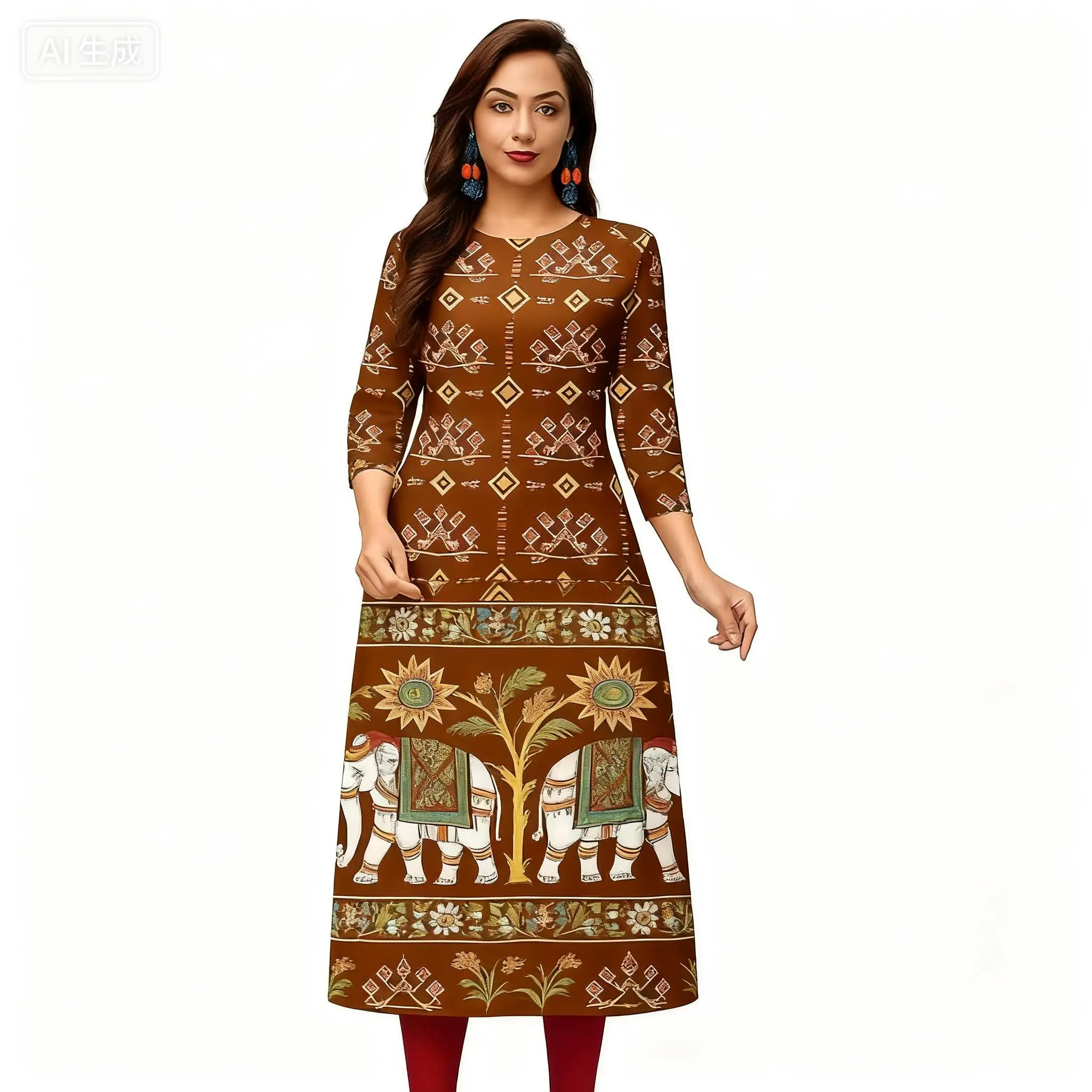 Kurt delle donne musulmane alla moda 2026 elegante pavone tubo dritto abito casual comodo 2026 Abito Donna Musulmana orlo a fessura