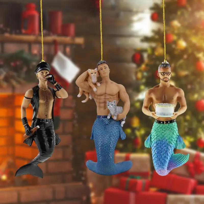 Christmas Decoration Navidad Christmas Tree Merman Pendants Male Mermaid Ornament Home Office Acrylic Decor New Year Craft Gifts