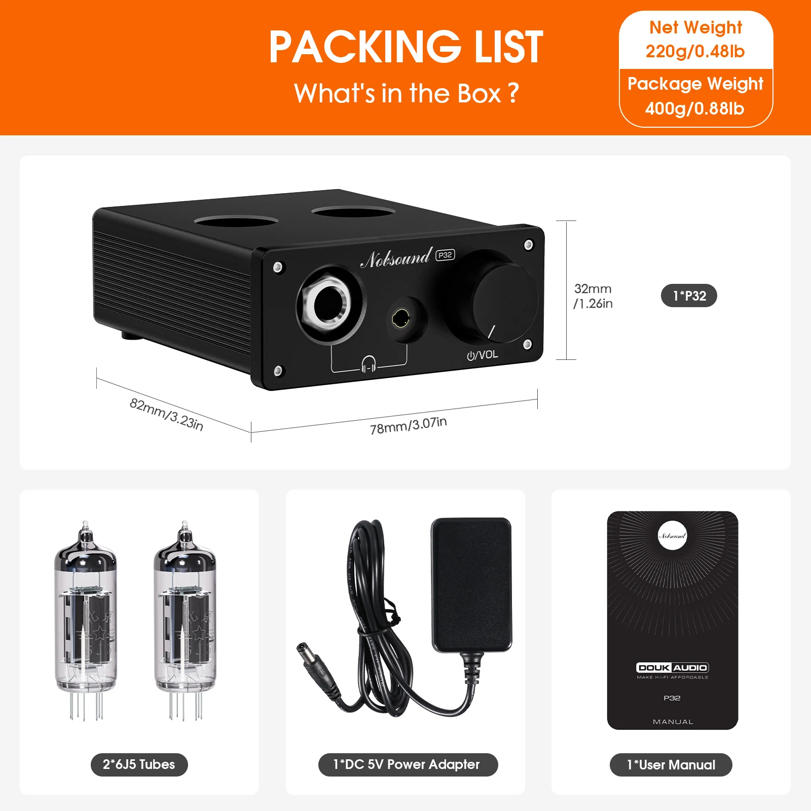 Nobsound P32 Mini-Röhrenvorverstärker Desktop 3,5mm/6,35mm Kopfhörerverstärker mit steckbarem Operationsverstärker – Detail 8