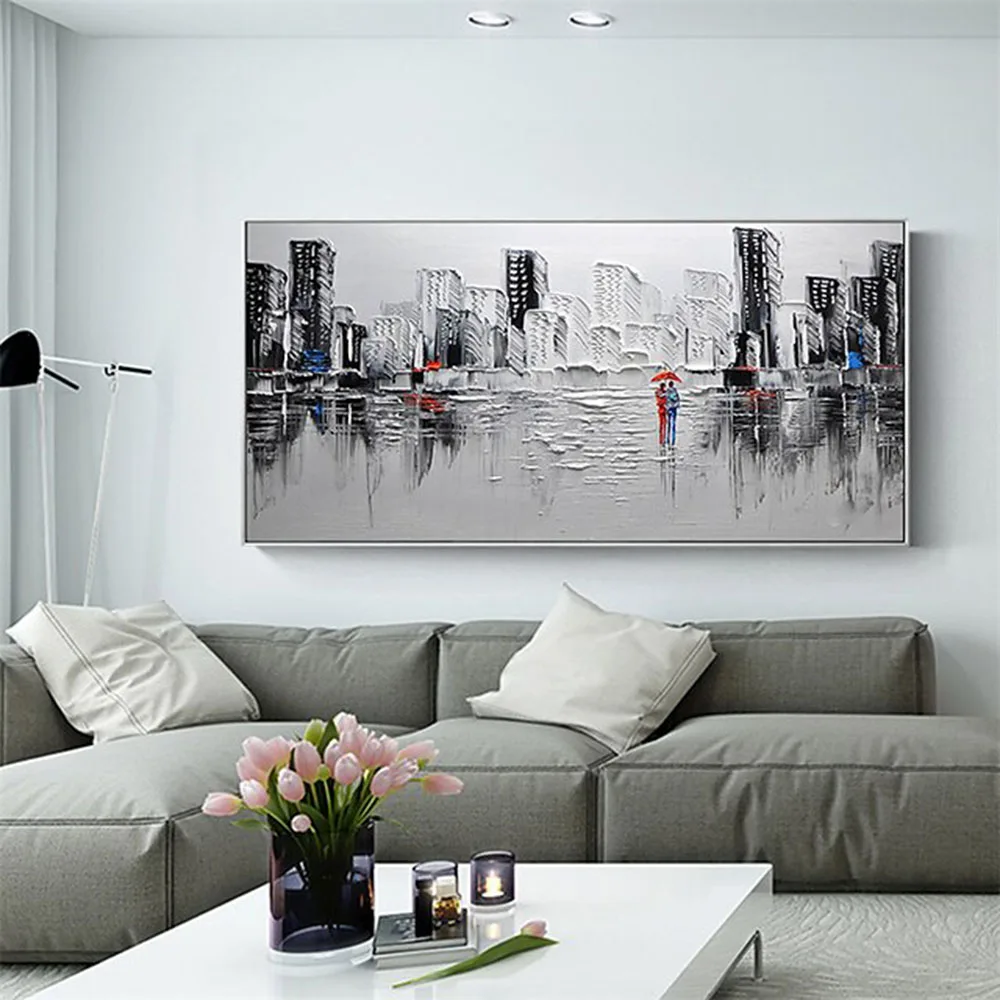 

Oil Painting Handmade Hand Painted Wall Art On Canvas Horizontal Panoramic City People Abstract Modern Home decorative painting