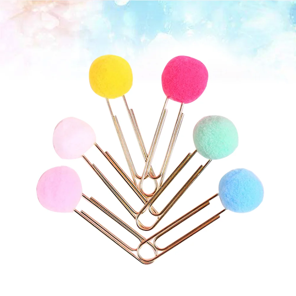 30 Pcs Ball Paper Clip Plush Bookmark Clips Colored Bookmarks Accessories Metal