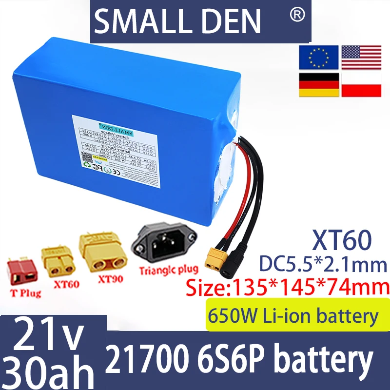 2024  21V 30ah 21700 6S6P new 21700 lithium battery pack 100W -650W suitable for various transportation vehicles+2A charger