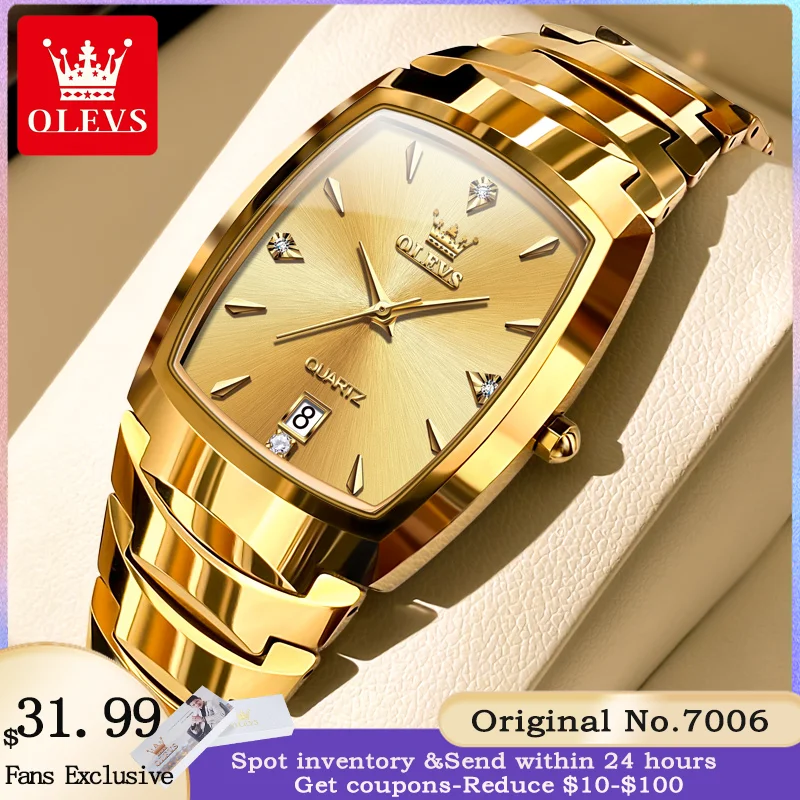 OELVS 7006 Men's Watch Top Luxury Waterproof Gold Tungsten Steel Band Original Business Calendar Leisure Quartz Men's Watch