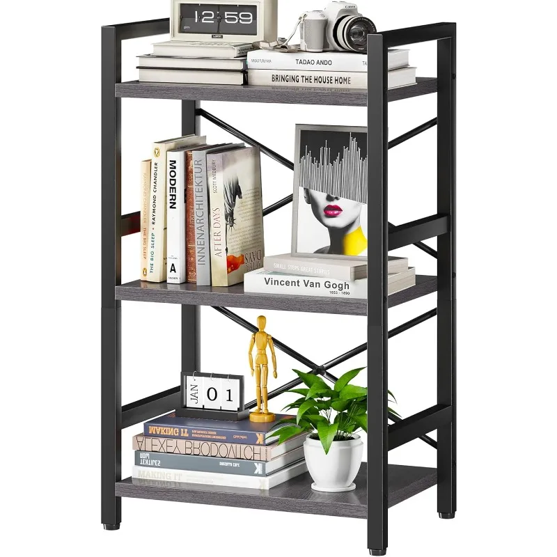 

Bookshelf, 3 Tier Industrial Bookcase, Metal Small Bookcase, Rustic Etagere Book Shelf Storage Organizer for Living Room