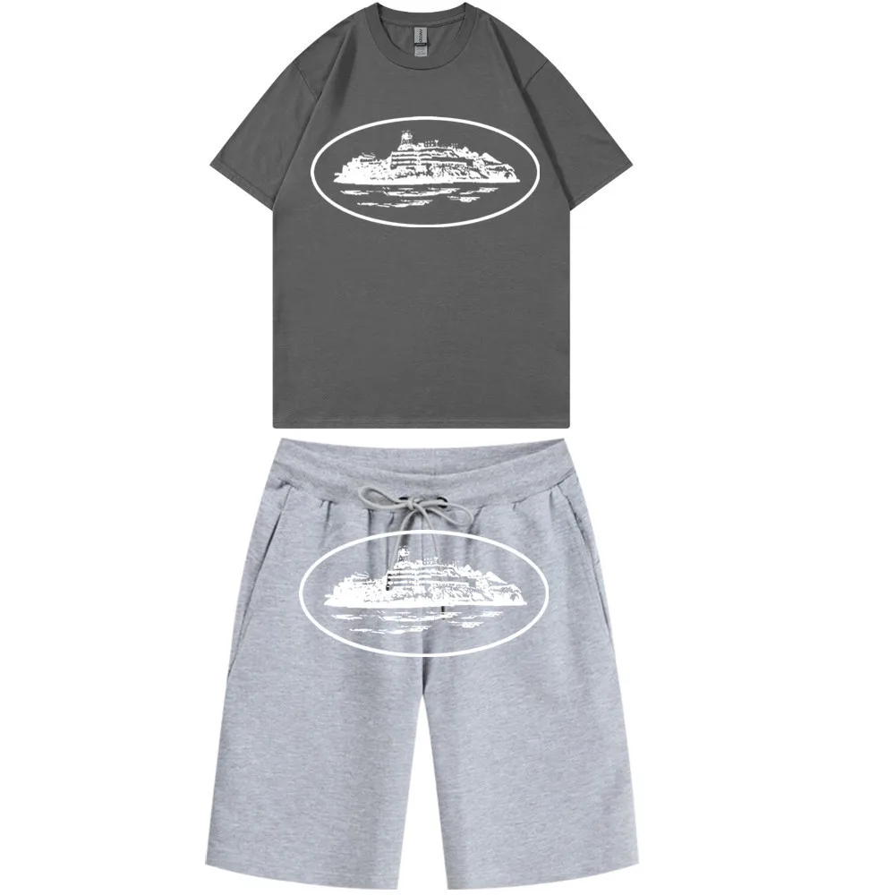 hot discount 2024 Printed Loose Shorts Men's and Women's Fashion Brand Summer Hip Hop High Street Sports 5-point Middle Pant Set