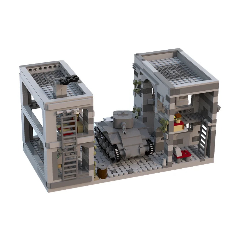 

1063PCS MOC WW2 Town of Carentan and Sherman Tank Custom Modular Building Building Block Diy Assembly Educational Brick Toy Gift