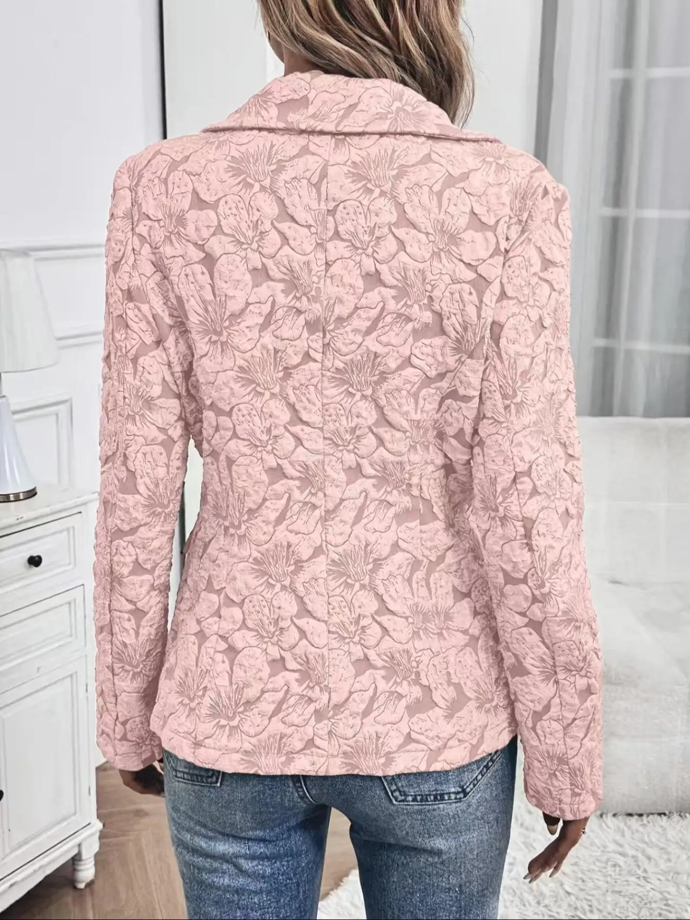 Women Elegant Long Sleeve Blazer Vintage Jacquard Lapel Suit With Single Button Autumn Winter Office Lady Business Jackets