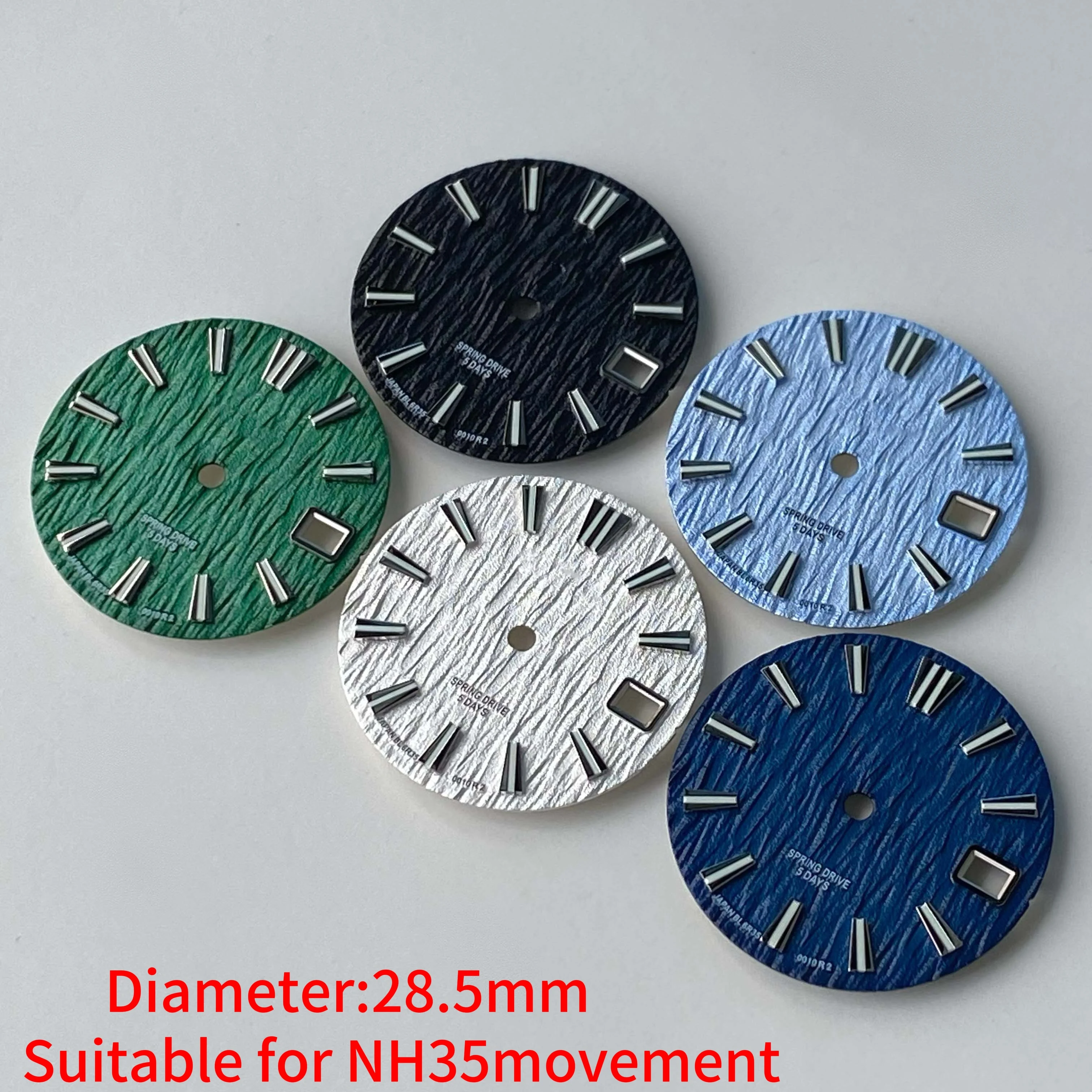 

28.5mm single date vertical stripe green night light suitable for NH35/NH36 movement dial watch accessories