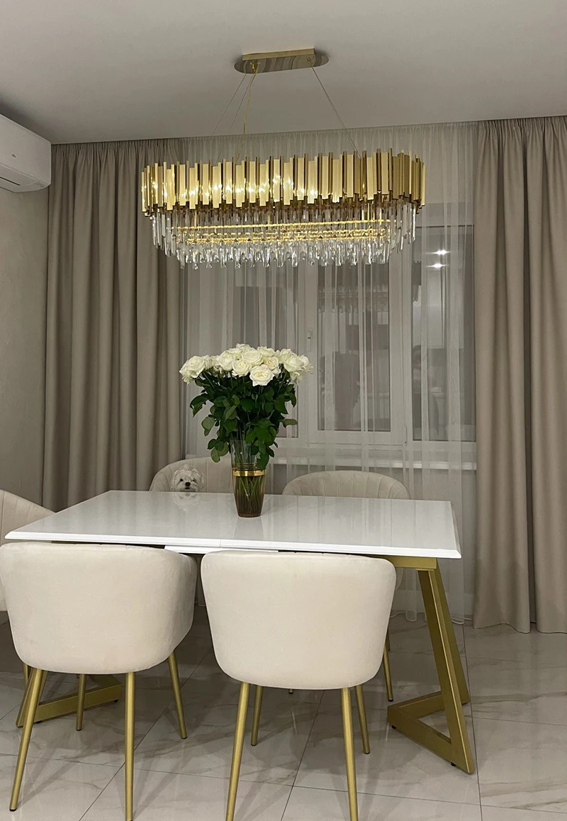 

Modern Luxury LED Crystal Chandelier Gold Finish Elegant Lighting Fixture for Living Room And Dining Room