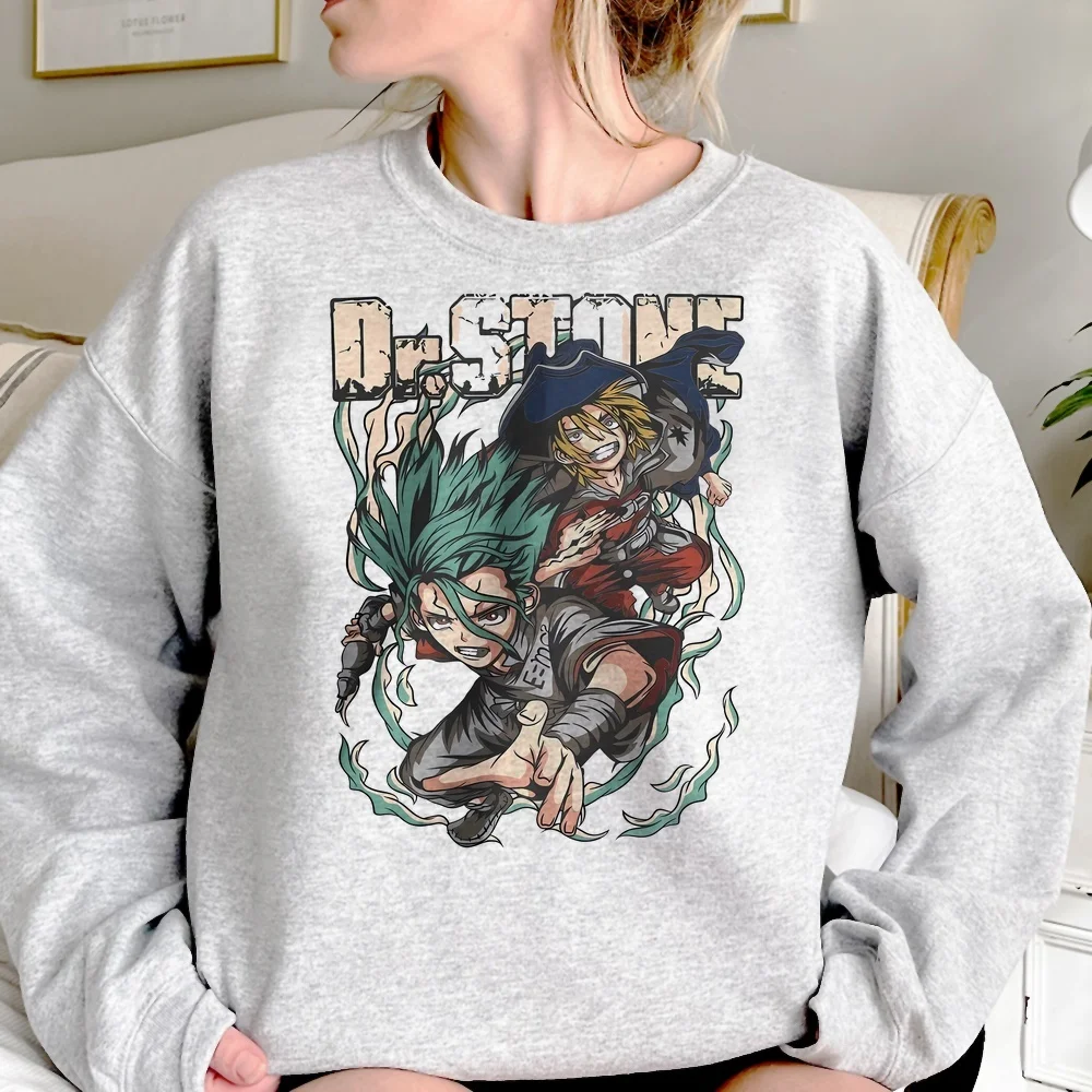 Dr Stone Damen-Sweatshirt, Harajuku-Hoodie, Rundhalsausschnitt, Y2K-Pullover, Streetwear, locker geschnitten. – Detail 1