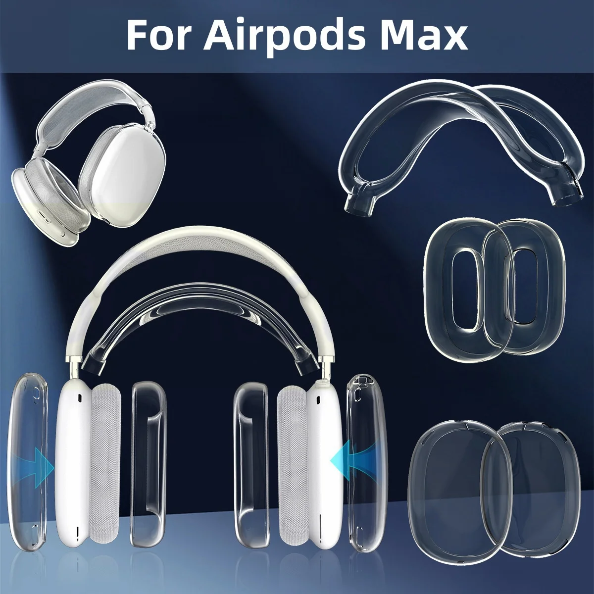 3 SZTUK Nowość dla Airpods Max Jednokolorowy przezroczysty trzyczęściowy zestaw ochrony przed upadkiem Miękka powłoka dla Airpods Max Cover Funda