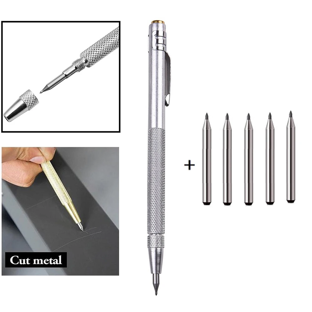 1 Set Krabber Pen Zilver Roestvrij Staal Handgereedschap Vervanging Carbide Tip Krabber Pen Wolfraamcarbide Keramiek