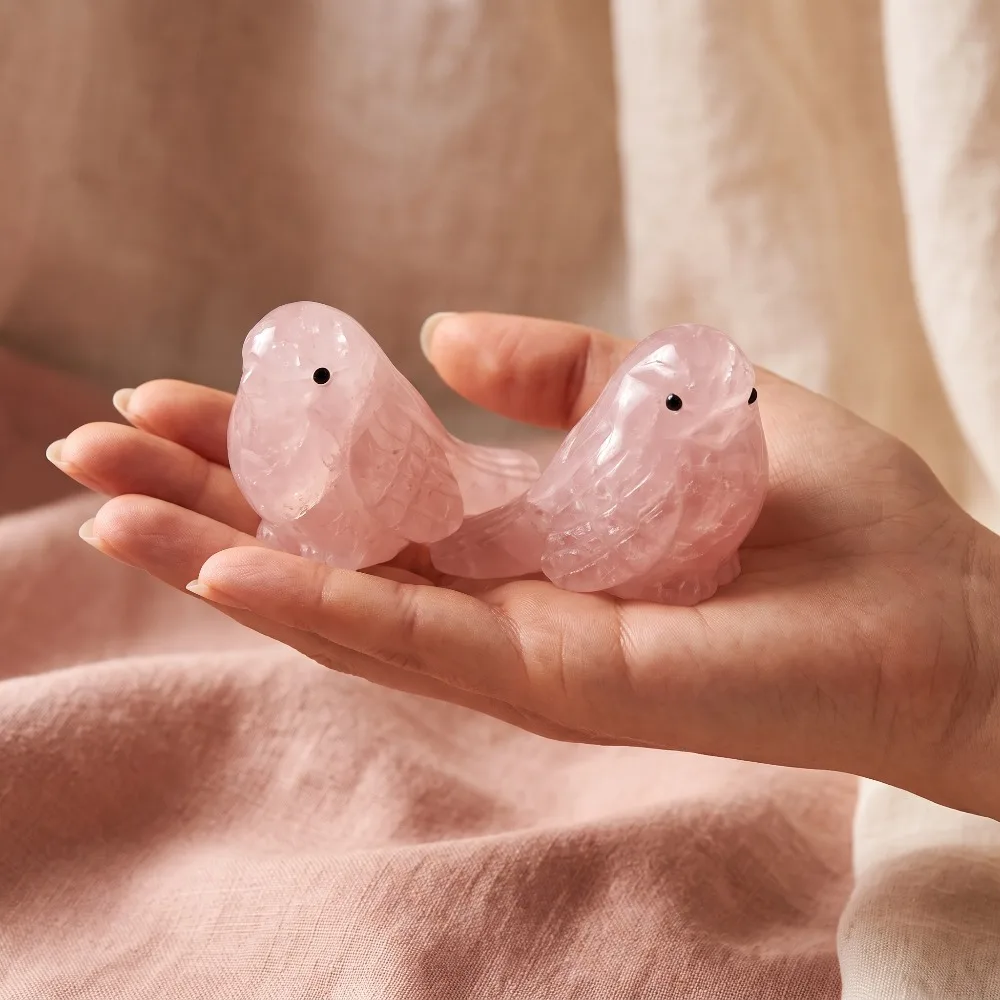 1pc Natural Rose Quartz Bird Figurine,Hand-Carved Crystal Animal Statue, Home Decor Ornament, Unique Gift for Crystal Lovers