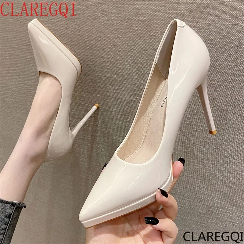 Lacquer leather sexy women's shoes,fashionable pointed toe slim heel temperament, high heels fairy style minimalist single shoes