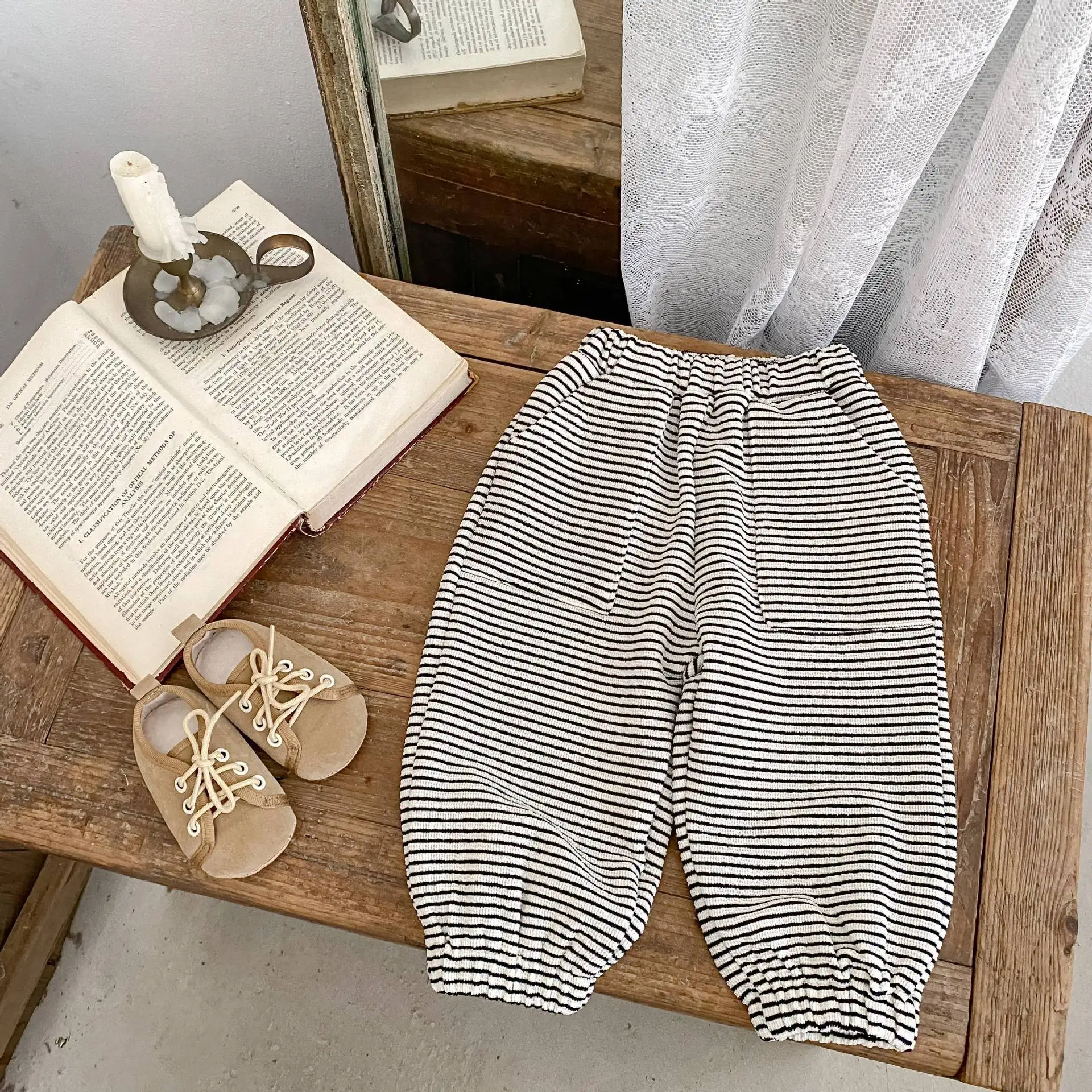 

2025 Fall Baby Pants Korean Style Striped Comfortable Unisex Elastic Waist Soft Cotton Casual Joggers 0 To 4 Years