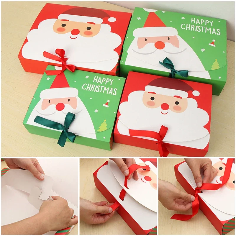 10pcs/lot Christmas gift box 31x25x8cm Large Red green Xmas cake cookies gift packing paper box gift cardboard paper box