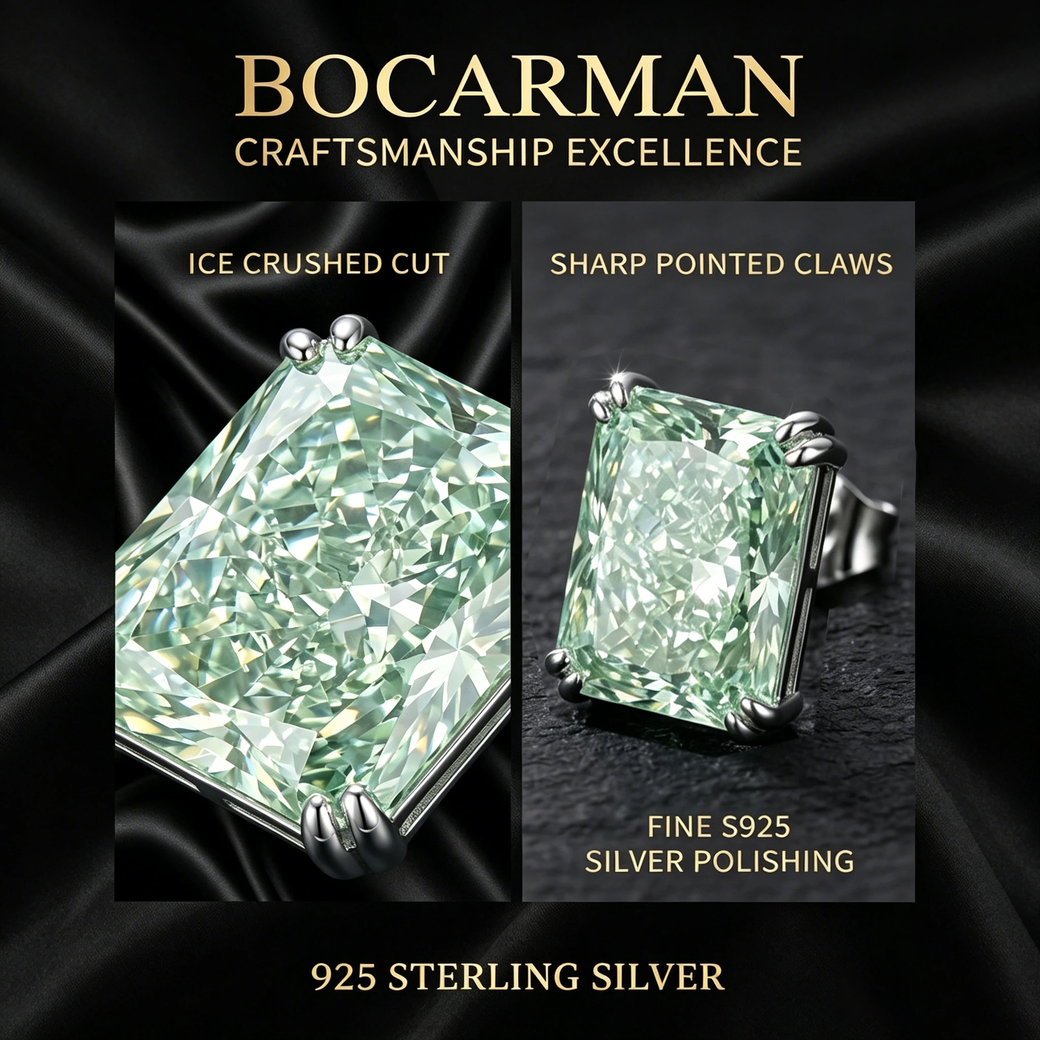Bocarman S925 Sterling Silver Mint Green Ice Cut Cubic Zirconia Earrings Necklace Jewelry Set For Women Hypoallergenic Fine Gift