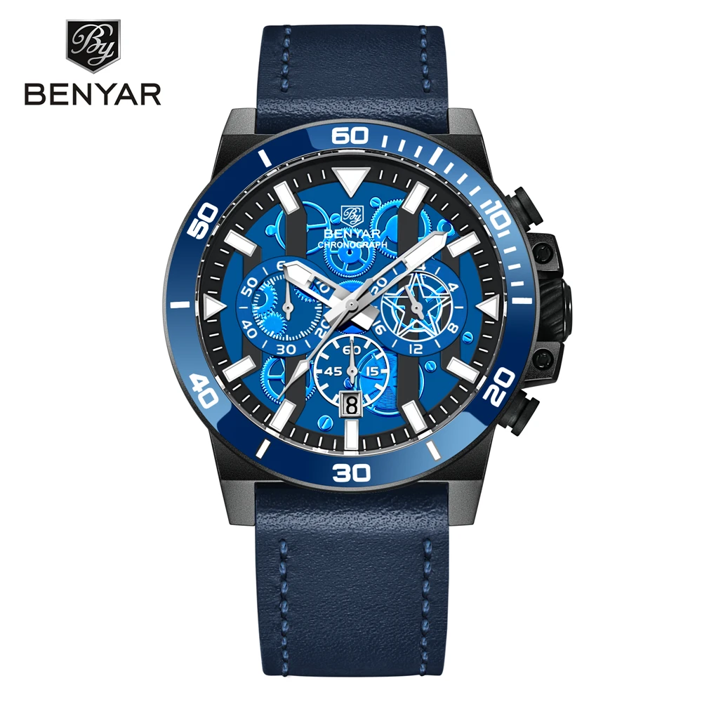 BENYAR Brand Fashion Sports Watches Luxury Military Quartz Wristwatch Waterproof Chronograph Calendar Clock For Men Montre Homme