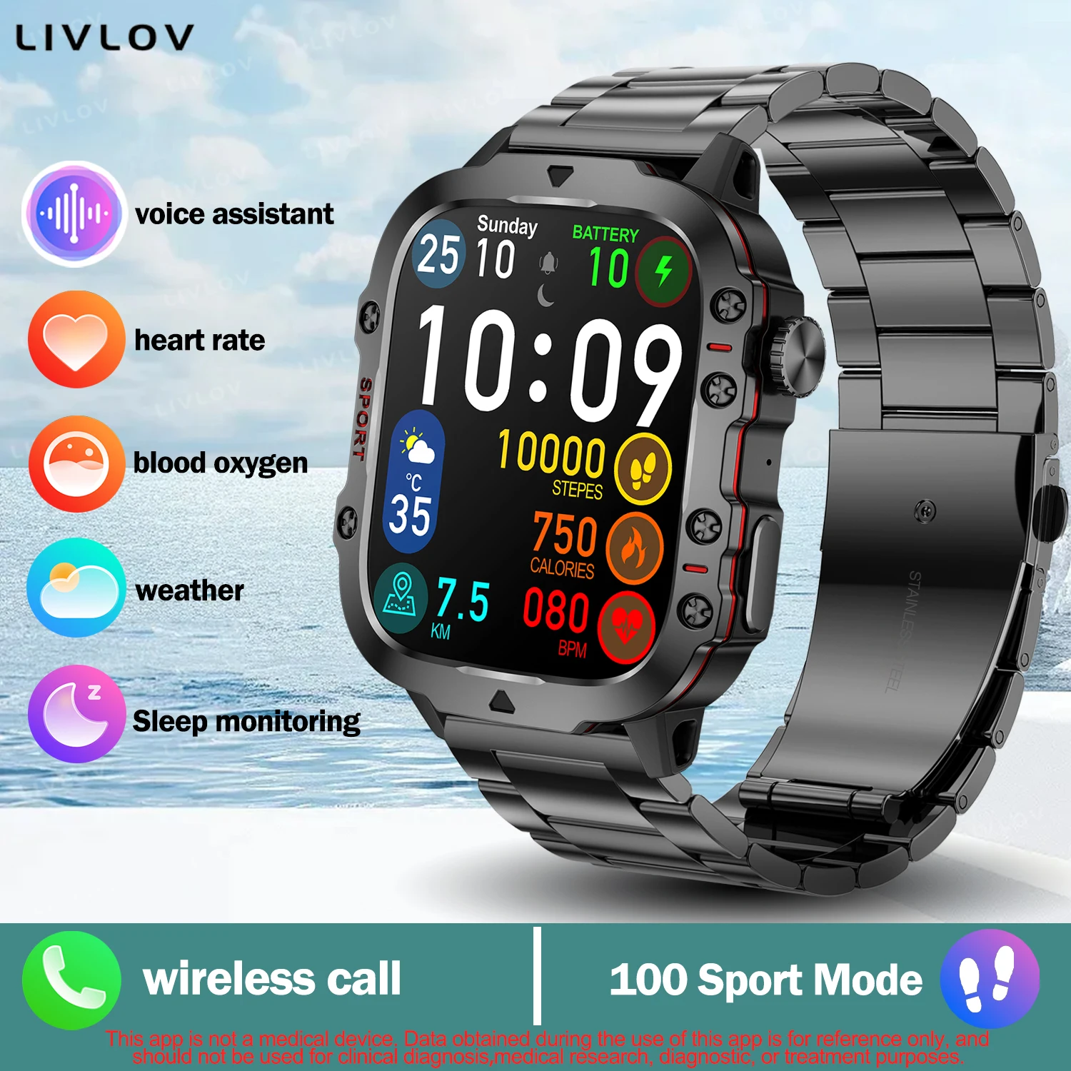 Reloj inteligente con asistente de voz IA, pantalla HD de 1,96 pulgadas, rastreadores de actividad con más de 100 deportes, llamadas Bluetooth, alertas SMS, linterna