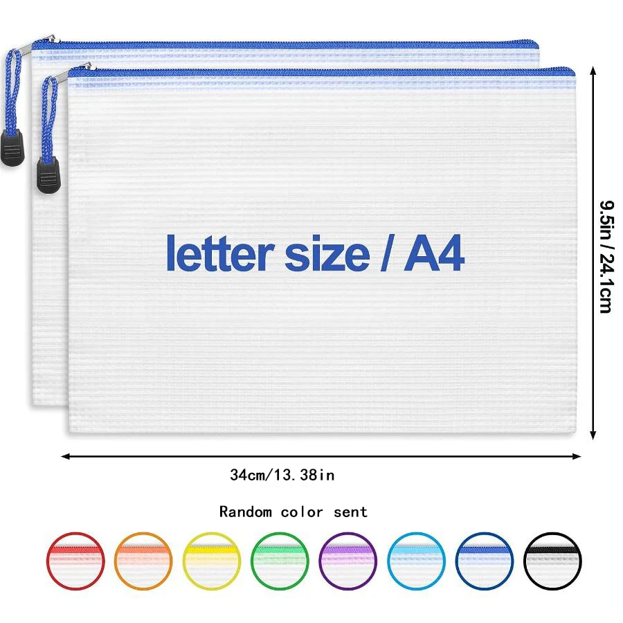 24pcs Mesh Zipper Pouch Bags, A4 Zipper Bags for Organizing Storage, Waterproof Zipper Pouches, Letter Size, File Bags
