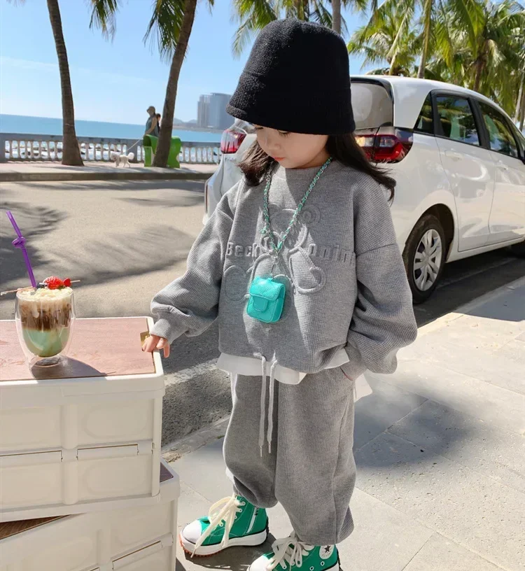 2023 Autumn Baby Girl Clothes Set Cartoon Bear Pullover Top and Pants 2 Pieces Set Children Girls Sweatshirt Outfits Tracksuit