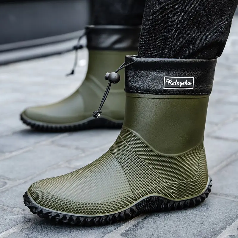 

Men Rain Boots Fashion Mid-calf Rubber Boot Outdoor Waterproof Garden Work Shoe Non Slip Fishing Rubber Galoshes Men Rubberboots