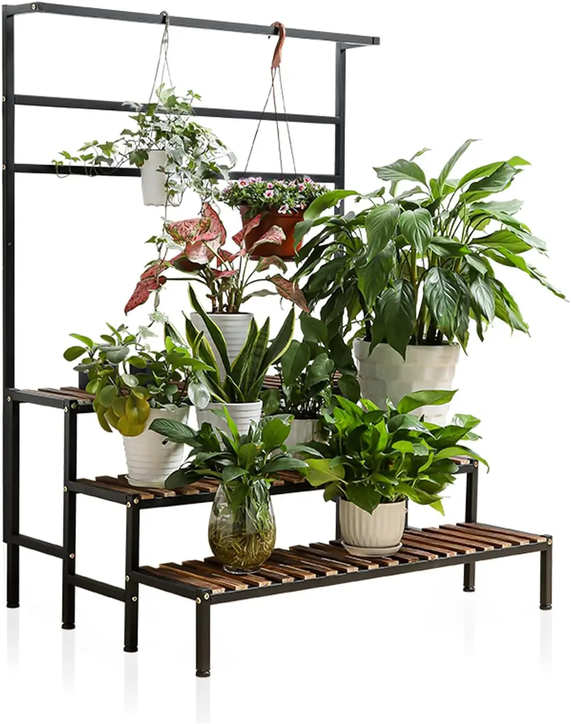 

Plant Stand Ladder Shelf, Tall Plant Stand Outdoor Indoor Steel-Wood Shelves Metal Frame, Suitable fo