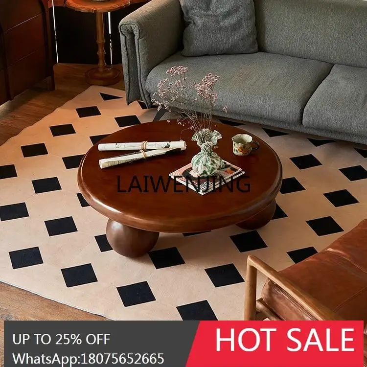 

HLZ French solid wood round coffee table small round table