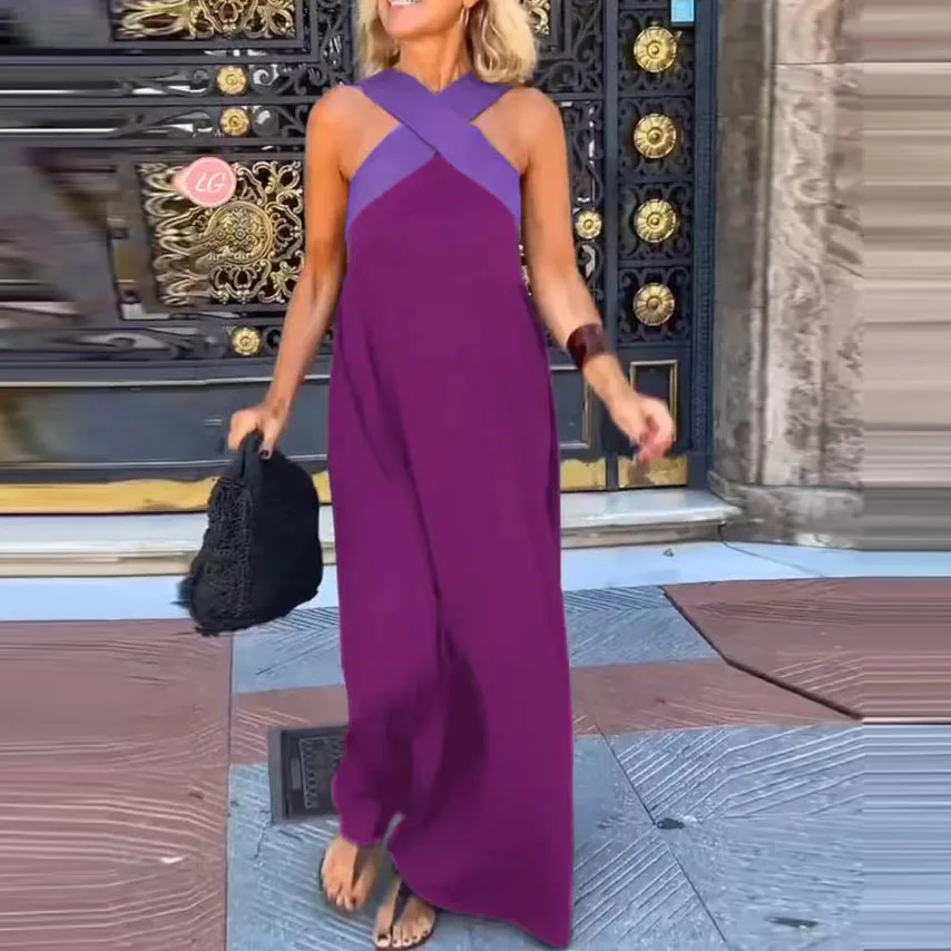 Vestido Sexy Cross Halter Sling Long Dress Women Spring Off Shoulder Hollow Party Dress Summer Sleeveless Backless Holiday Dress