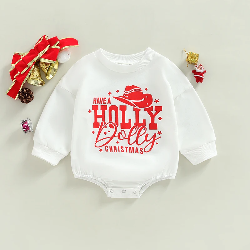 

2022-10-07 Lioraitiin 0-18M Newborn Baby Girls Jumpsuits Christmas Letter Printed Casual Long Sleeves Bodysuit