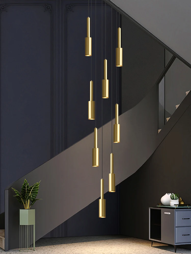 LED Nordic Chandelier Villa Hanging Stairs Pendent Lamp Dining Table Decoration Pendant Light Living Room Background Wall Light