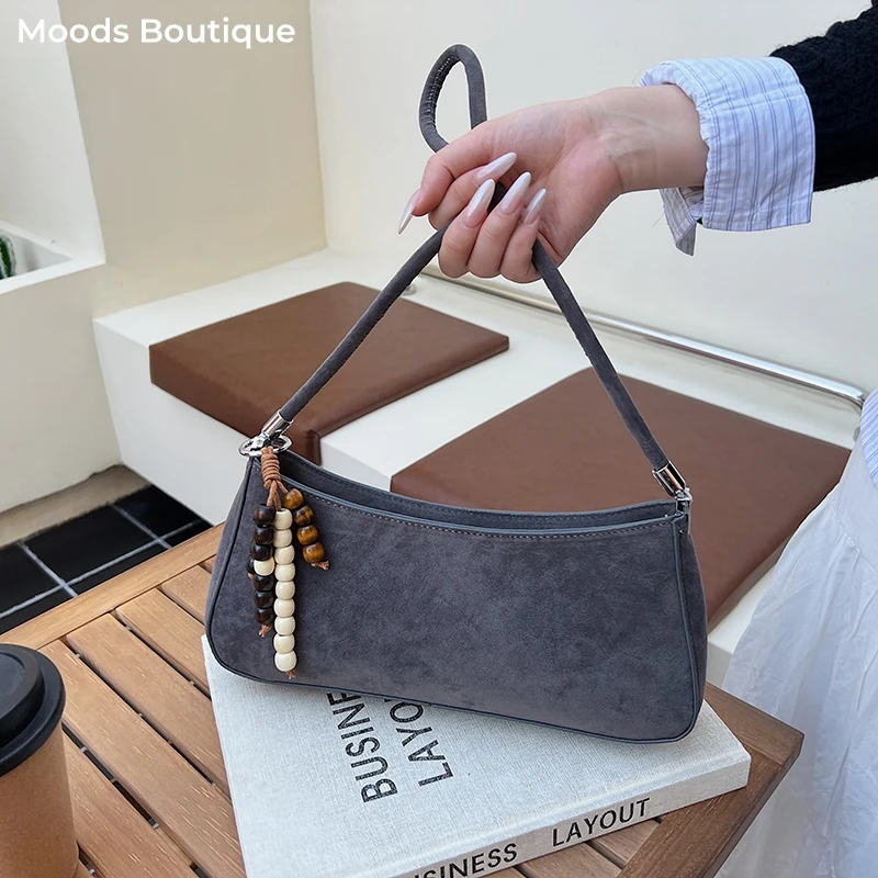 

MOODS Simple Fashion Underarm Shoulder Bags For Women Faux Suede Solid Color Casual Street Commute Armpit Bag With Pendant 2025
