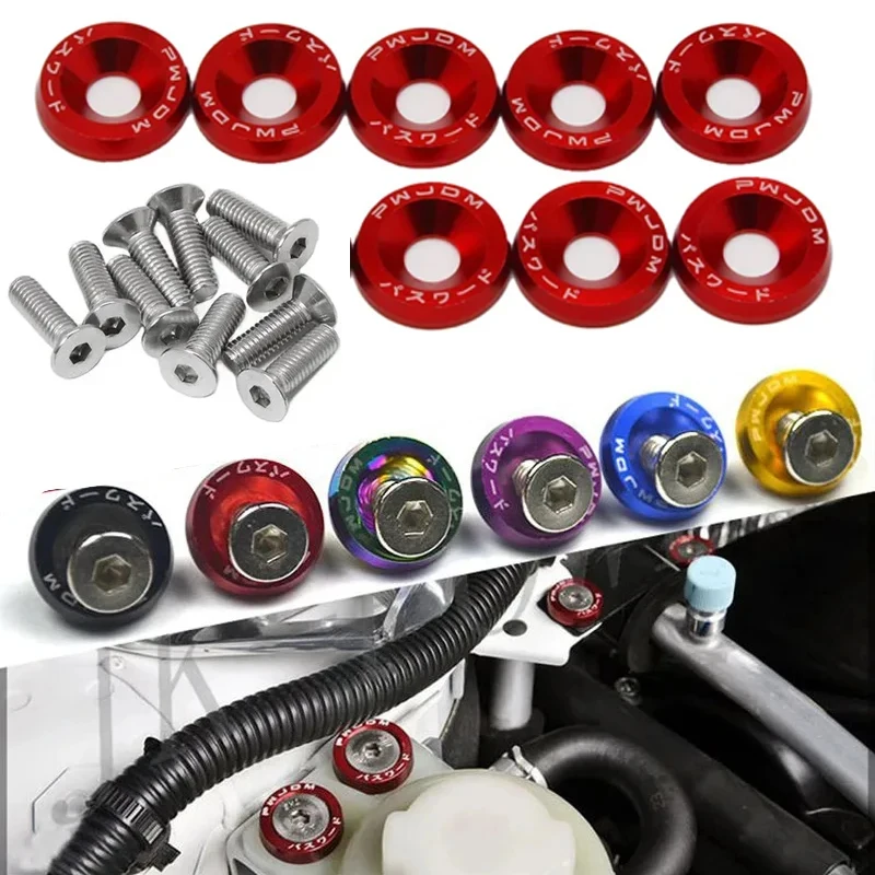 10 Peças M6 Parafusos Côncavos para Carros Modificados, Arruelas de Para-lama, Parafusos de Para-choque e Motor, Parafusos de Placa de Carro, Kit de Juntas Decorativas para Estilização Automotiva